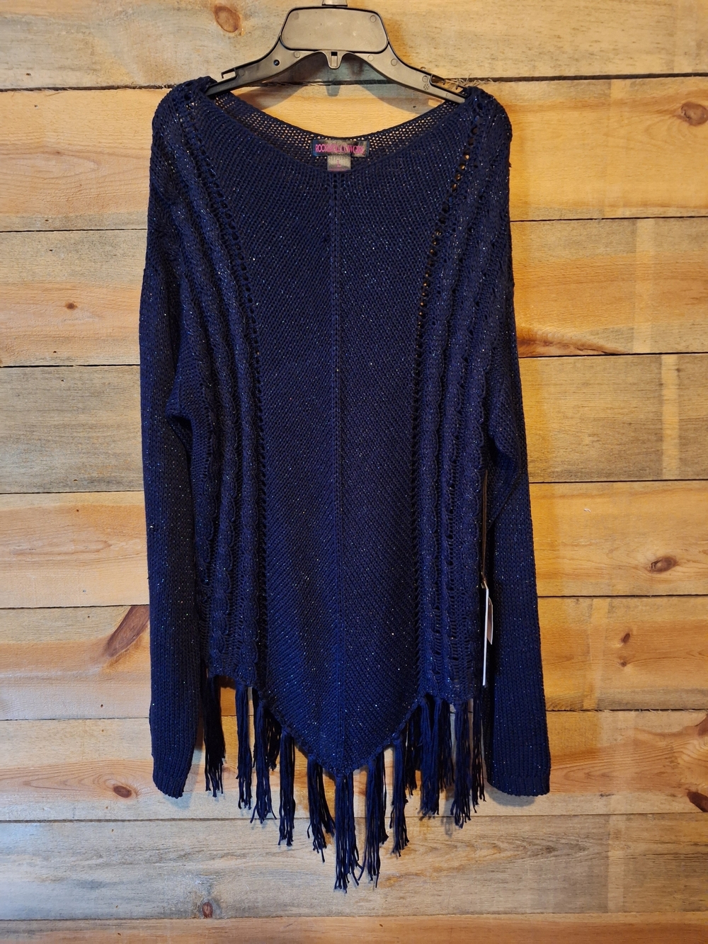 Rock & Roll Cowgirl Navy Blue Fringe Knit Poncho